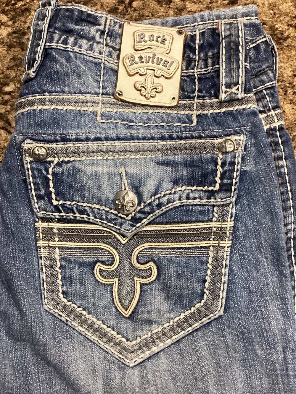 Rock Revival Men's Blue Embroidered Pocket Skinny Jeans